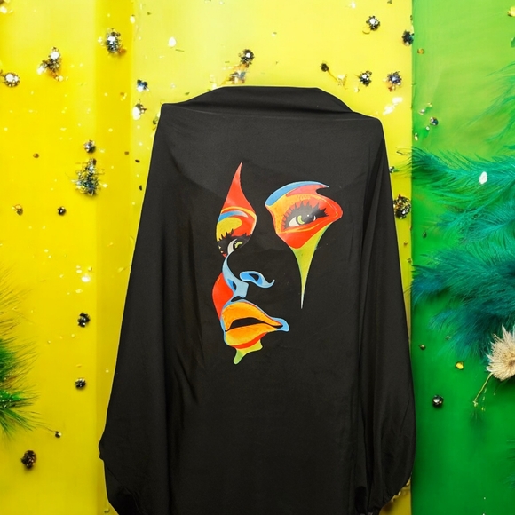 Graphic Black Tunic with Colorful Face Design Size 2x - Picture 4 of 5